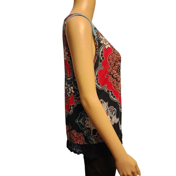 Bila Boho Paisley Print Tank Top with Crochet Hem Size M - Picture 4 of 11